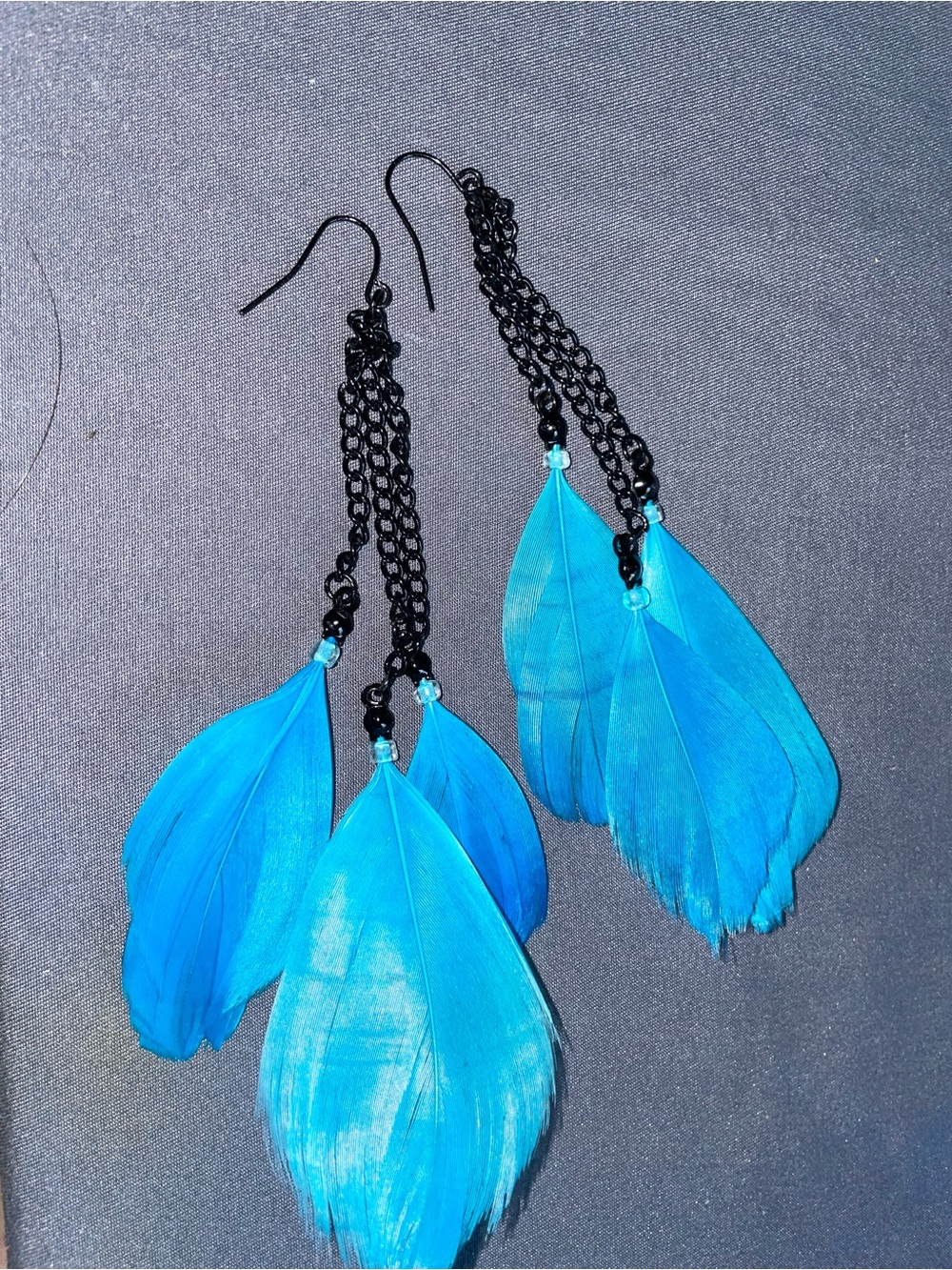 Blue Feather Dangle Earrings - Lightweight Statement Jewelry